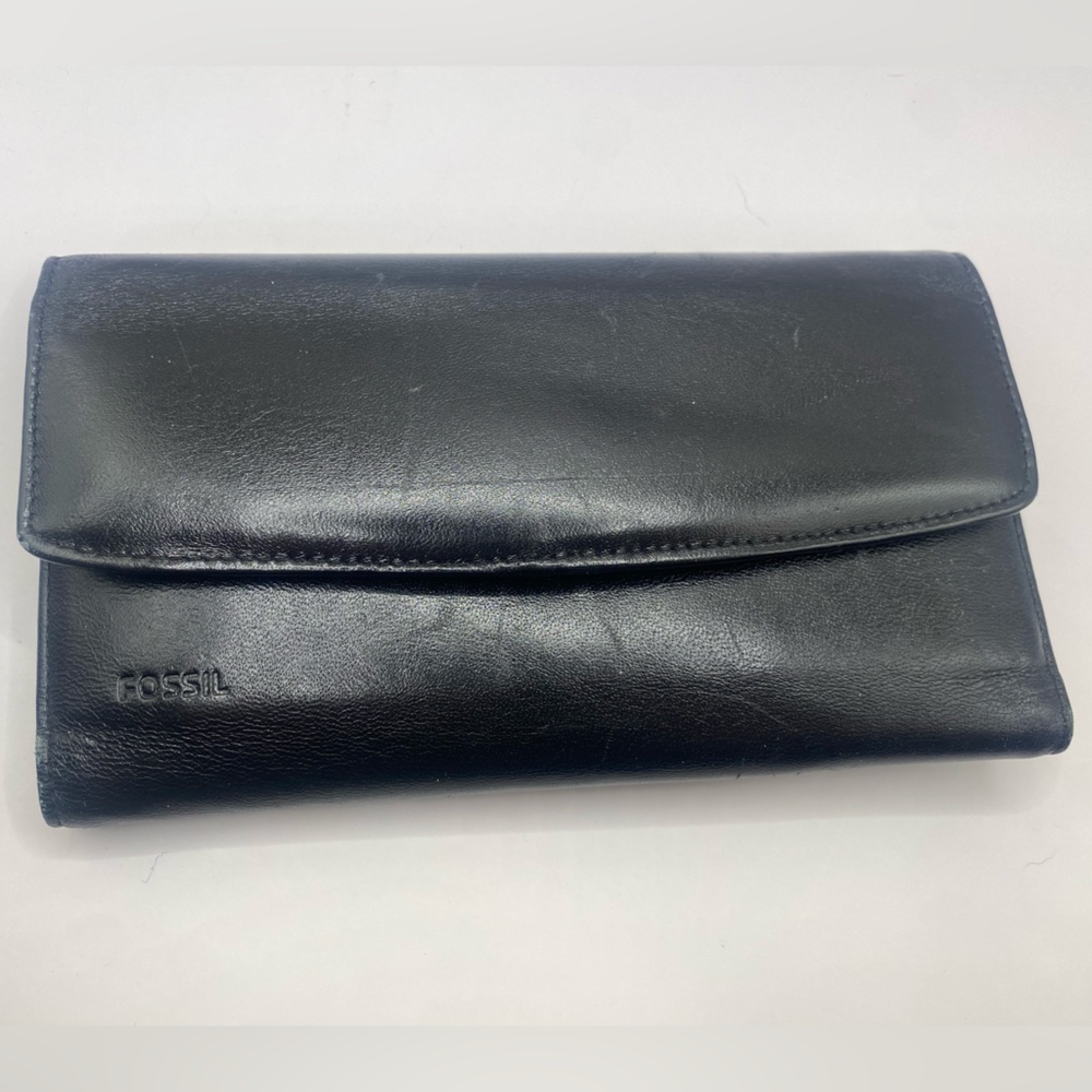 Fossil Black Leather Tri-Fold Wallet